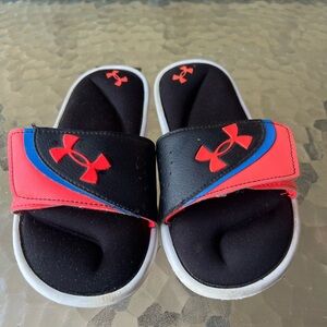 Under Armour Black and Red Slide Sandals with Cushioned Footbed